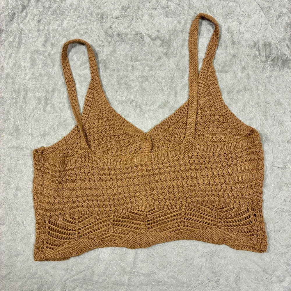 Crochet Open Knit Crop Tank Top Size XL Boho Western Country Concert Beachy - Picture 2 of 9